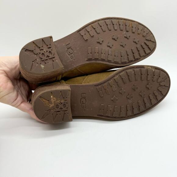 UGG Patsy Heeled Buckle Moto Boho Ankle Booties In Chestnut Brown Size 6 Office - Picture 11 of 13